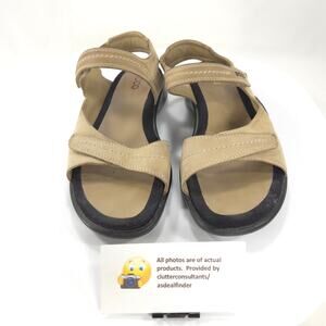 Ecco Leather Sling Back Ankle Strap Sandals Womens Size 10.5 41 Beige Black
